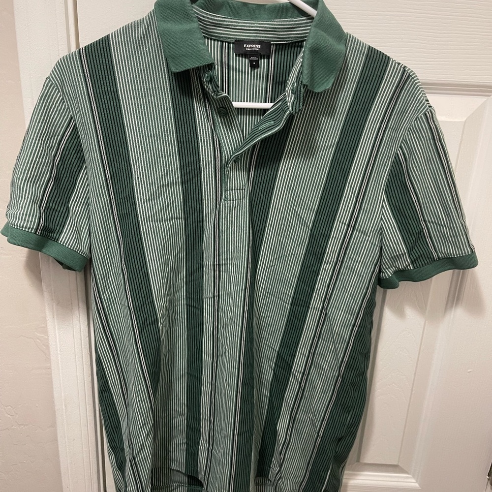 Express Green Striped Polo Shirt